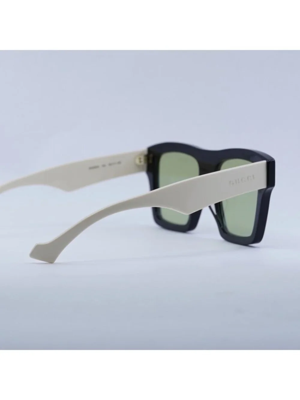 Gucci GG0962S 004 Sunglasses Black White Square Frame, Green Lenses